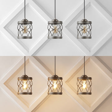 Marelle 6.5" Farmhouse Industrial Iron Filigree Caged Jar LED Pendant